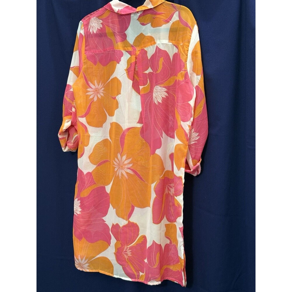 VTG Y2K Mod Tropical Floral Sheer Tunic Cover Up Palm Springs Glam L - Picture 14 of 14